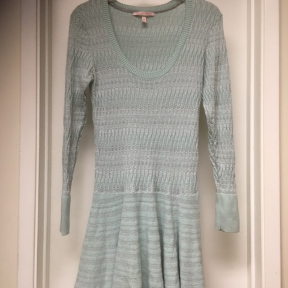 Victoria's Secret Green Metallic Knit Sweater Dress Sz Medium EUC